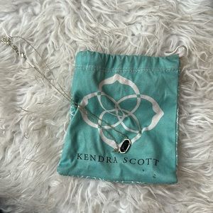 Kendra Scott Silver Elisa Necklace with Black Opaque Glass Pendant and Dust Bag